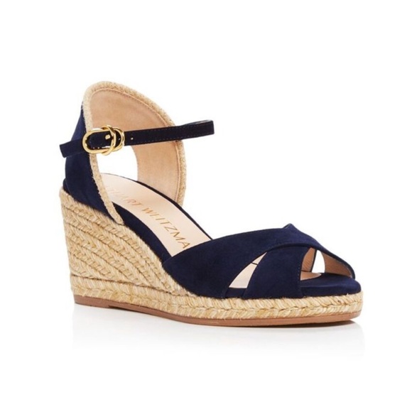 STUART WEITZMAN Shoes - NEW STUART WEITZMAN Mirela Round Toe Wedge Espadrille Sandals Navy Blue Size 5.5
